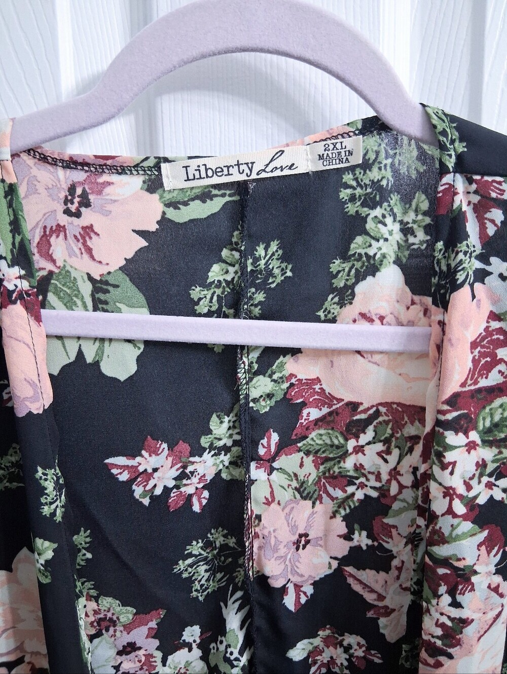 Liberty Love Kimono Cover Up Lace Crochet Hem Pink Floral 2x - Picture 3 of 11